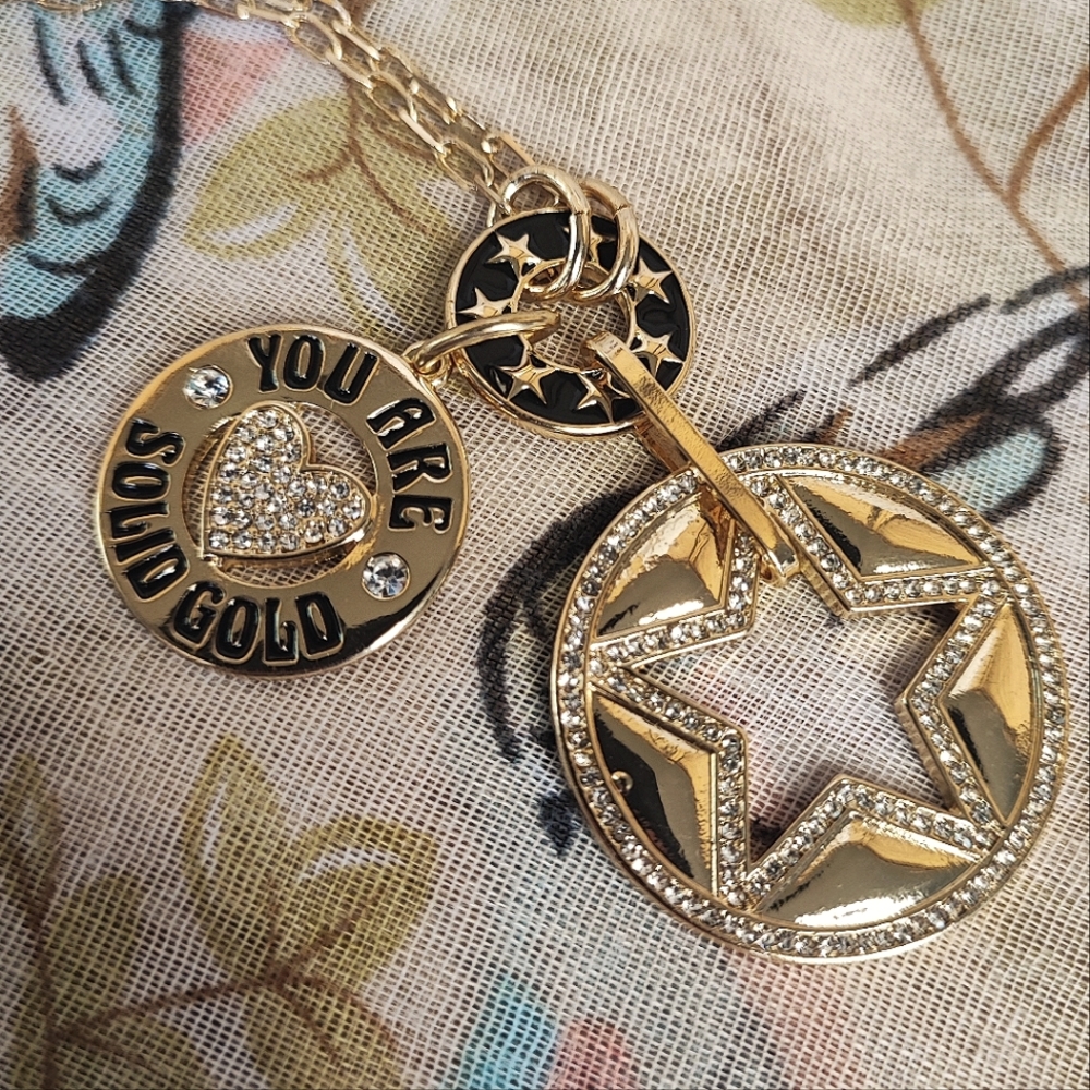 Solid Gold Rock Star Bcbg Generation Gold Tone Rh… - image 2